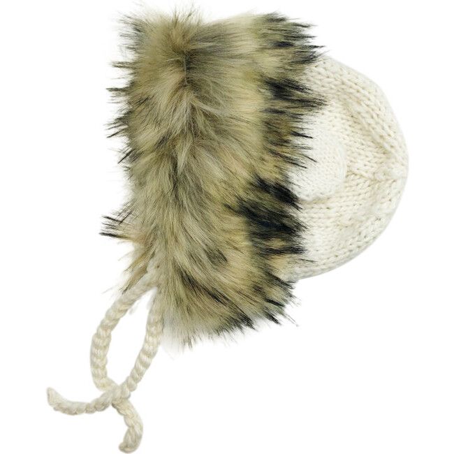Lennon Lion Bonnet with Faux Fur, Cream | Maisonette
