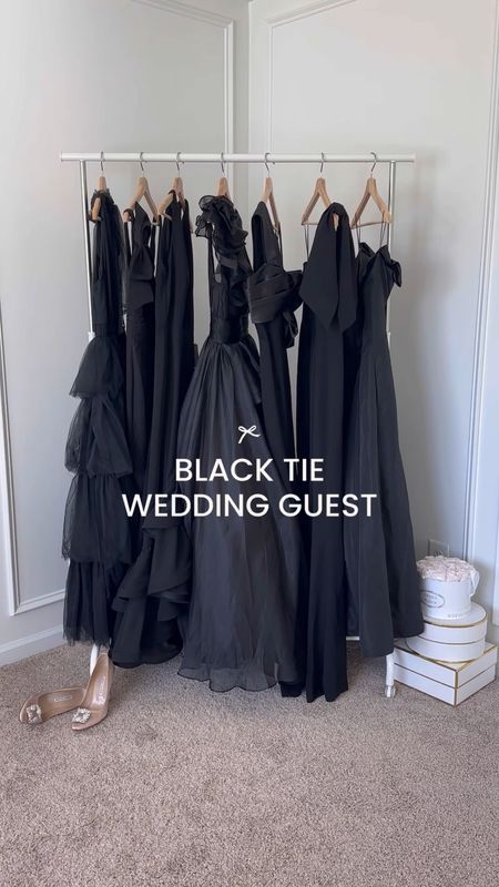 Help me pick which black event dress I should wear to a wedding coming up! The bride requested all guests wear black for the evening. Wearing a size 6 in all the dresses. I need to get the top altered in some of them, but other wise they all fit great! 

#LTKVideo #LTKwedding