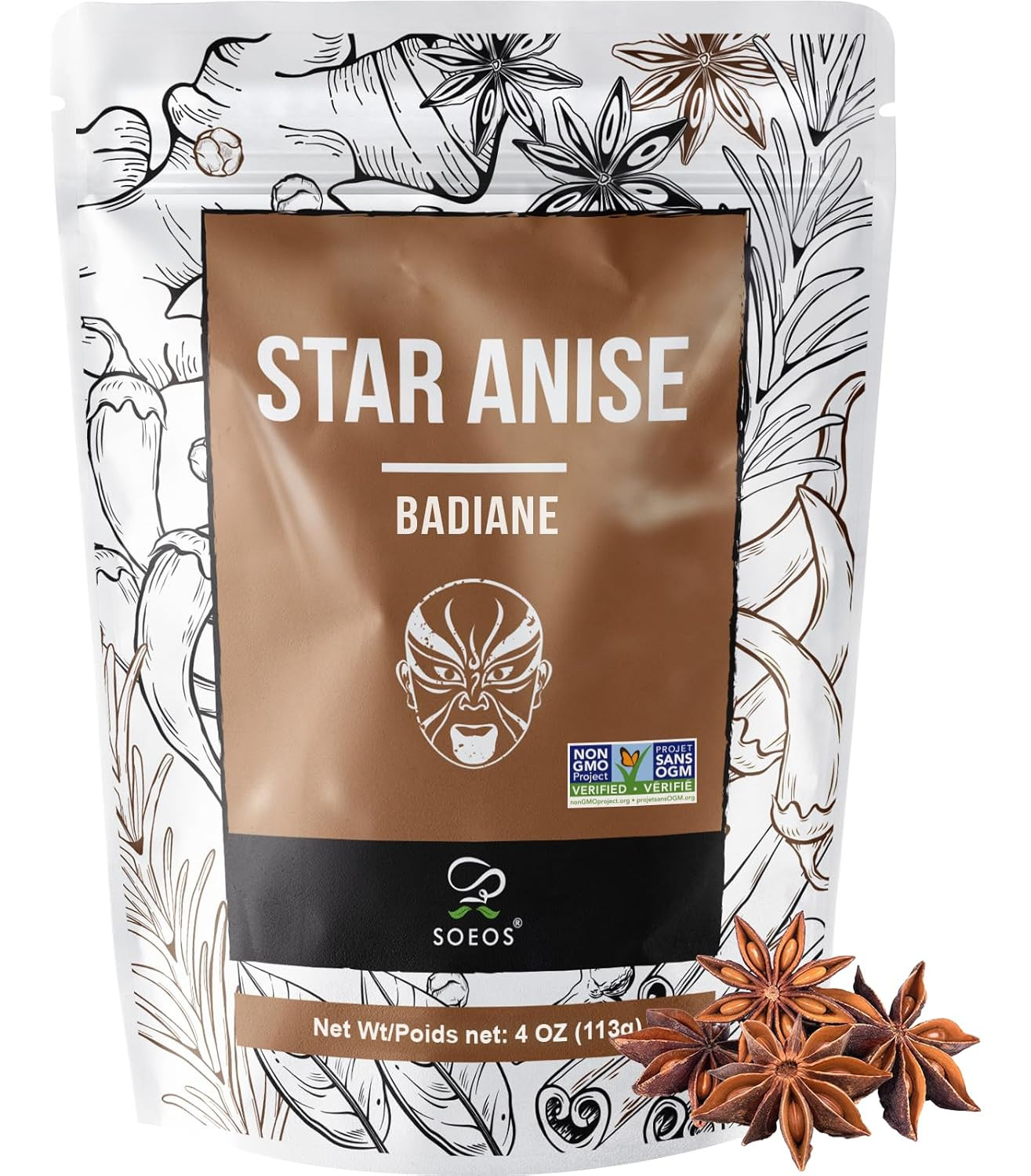 Soeos Star Anise, Anise Seeds, Whole Chinese Star Anise Pods for Baking and Tea, Star Anise Whole, 4 oz | Amazon (US)