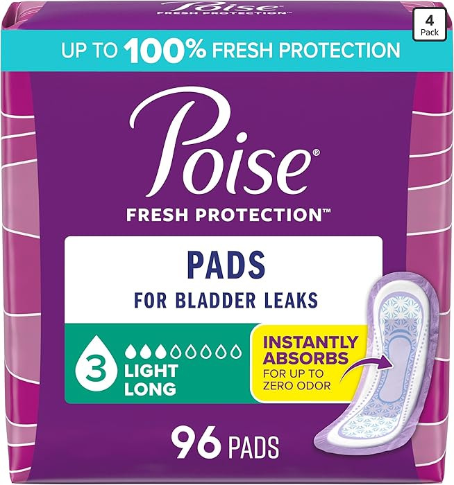 Poise Incontinence Pads & Postpartum Incontinence Pads, 3 Drop Light Absorbency, Long Length, 96 ... | Amazon (US)