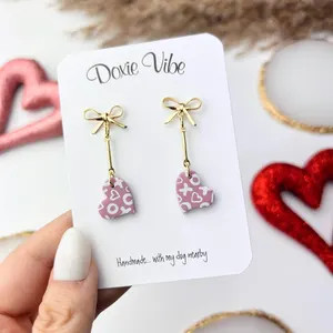 Handmade Clay Heart Dangle Earrings, Romantic Valentine’s Day Jewelry Gift, Nickel Free Bow Stu... | Etsy (US)