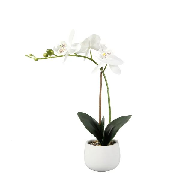 Better Homes & Gardens 15" Tabletop Artificial Real Touch Orchid Flowers Ceramic, White | Walmart (US)