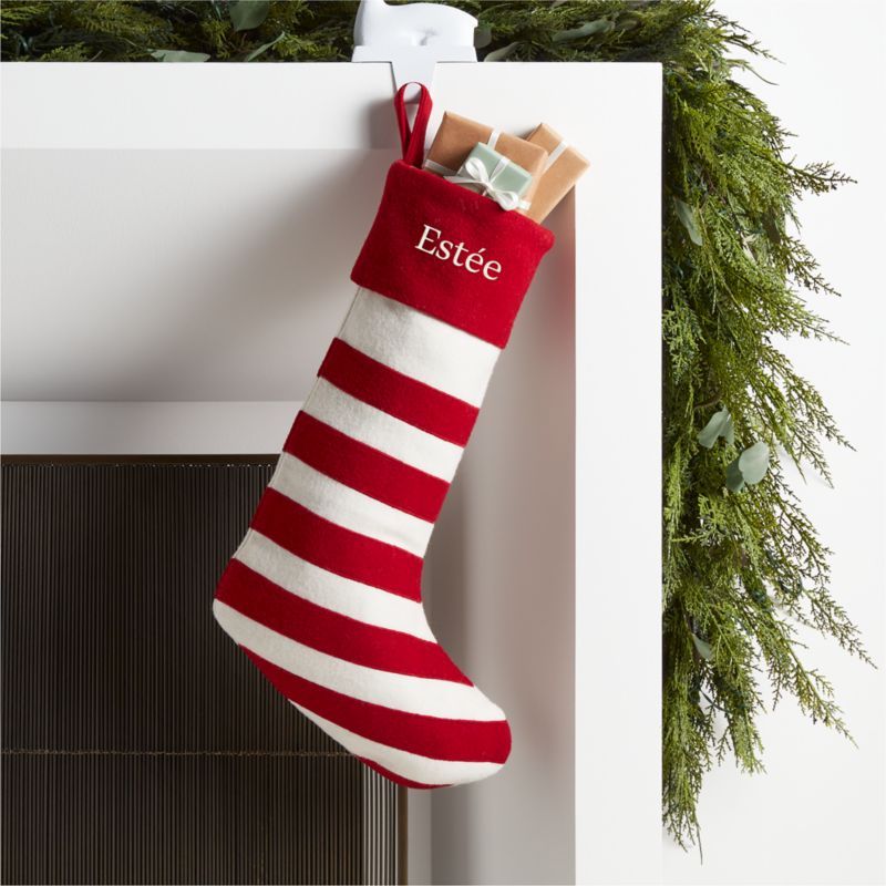 Red Felted Wool Stripe Christmas Stocking | Crate & Barrel | Crate & Barrel