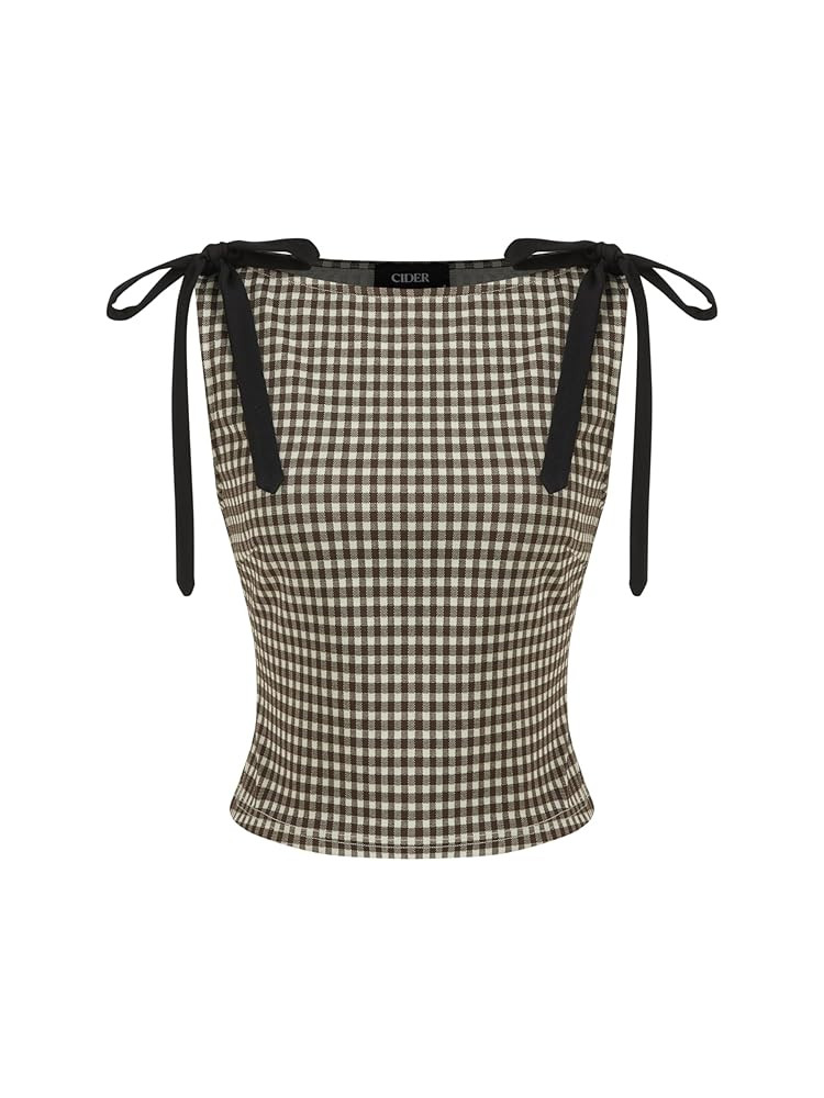 CIDER Tank Tops for Women Gingham Bow Tie Boat Neck Sleeveless Jacquard Slim Fit Top Blouses Wome... | Amazon (US)