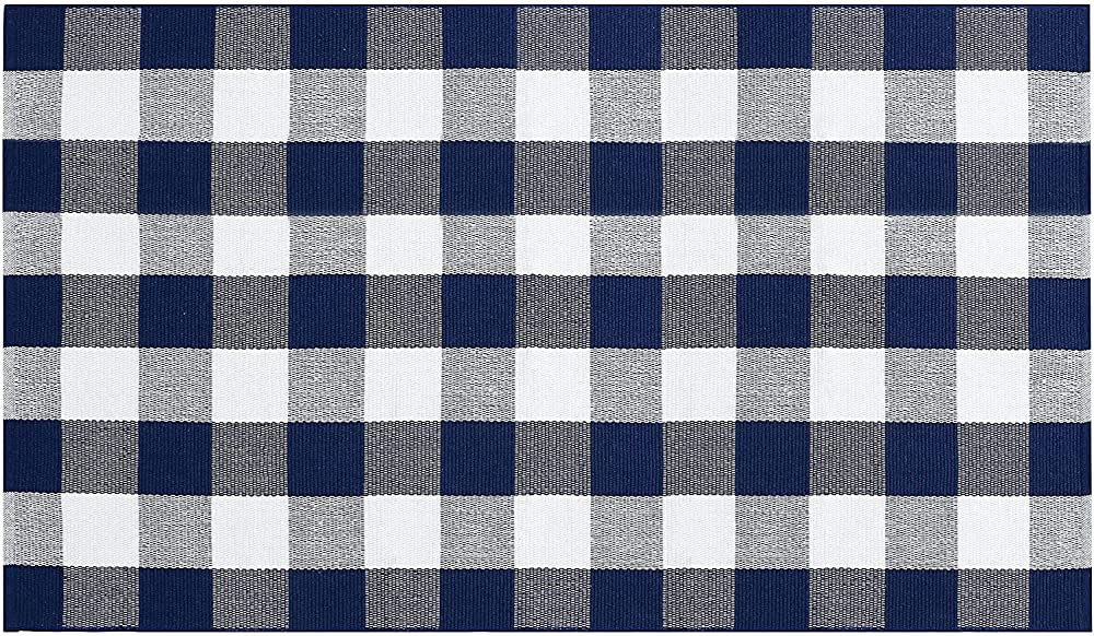 SEEKSEE Cotton Buffalo Plaid Rug 3'x 5' Navy Blue and White Hand Woven Checked Rug Washable Doorm... | Amazon (US)