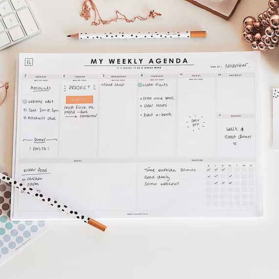 My Weekly Agenda  A4 Weekly Undated Planner Desk Pad | Etsy | Etsy (US)