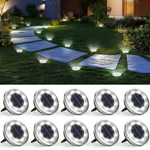 SOLPEX 10 Pack Solar Ground Lights Outdoor Waterproof, Solar Powered Pathway Lights, Landscape Lighting for Garden Walkway Driveway Backyard Decor (Cool White) | Amazon (US)