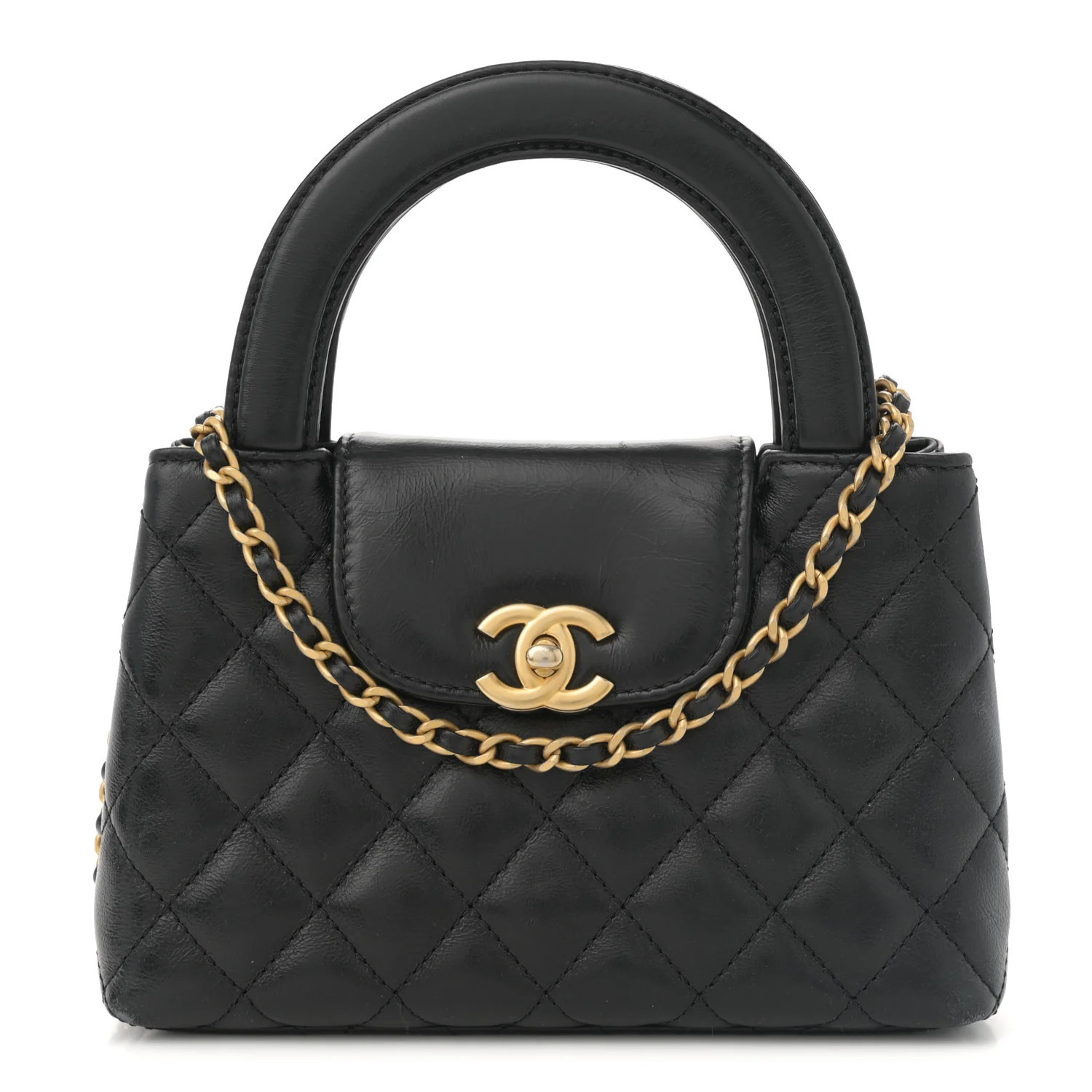 Chanel Shiny Aged Calfskin Quilted Nano Kelly Shopper Black 1758863 | FASHIONPHILE (US)