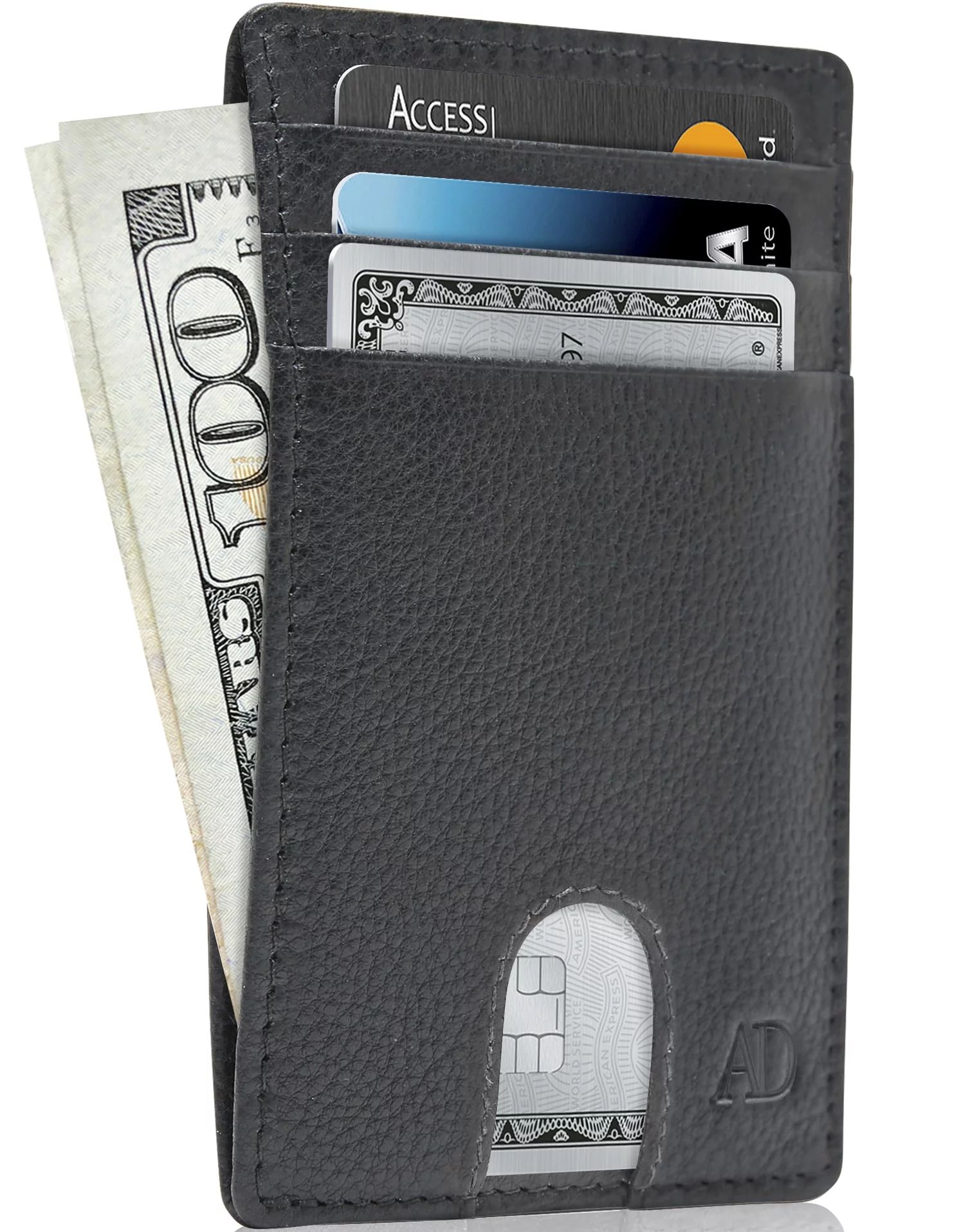 Slim Minimalist Front Pocket Wallets For Men & Women - Genuine Leather Credit Card Holder W/ Thum... | Walmart (US)