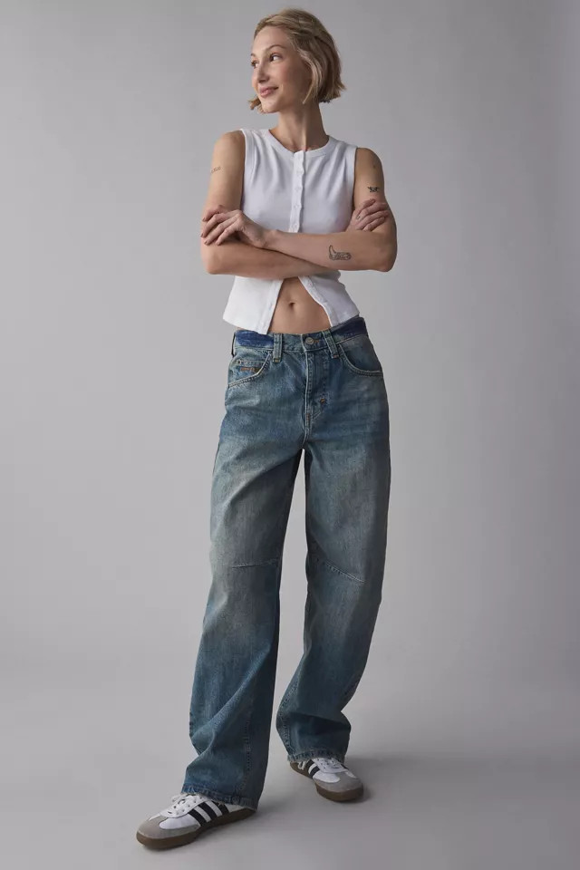 BDG Logan Buckle Baggy Barrel Jean in Black, Women's at Urban Outfitters | Urban Outfitters (US and RoW)