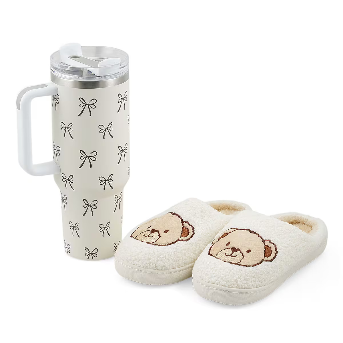 Buy RAMPAGE Ivory Bear Teddy Slippers with Matching Stainless Steel Water Bottle Gift Box – Med... | Shop LC