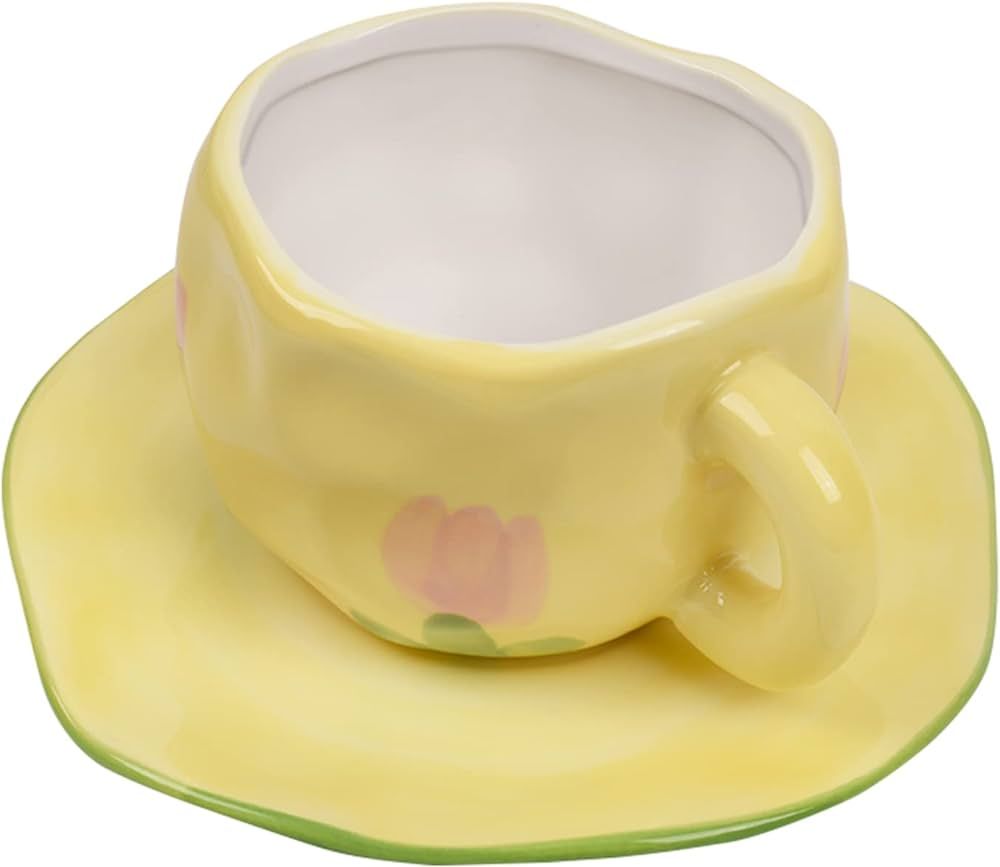 Koythin Ceramic Coffee Mug, Tulip Mug Cup for Women with Saucer for Office and Home, Dishwasher a... | Amazon (US)