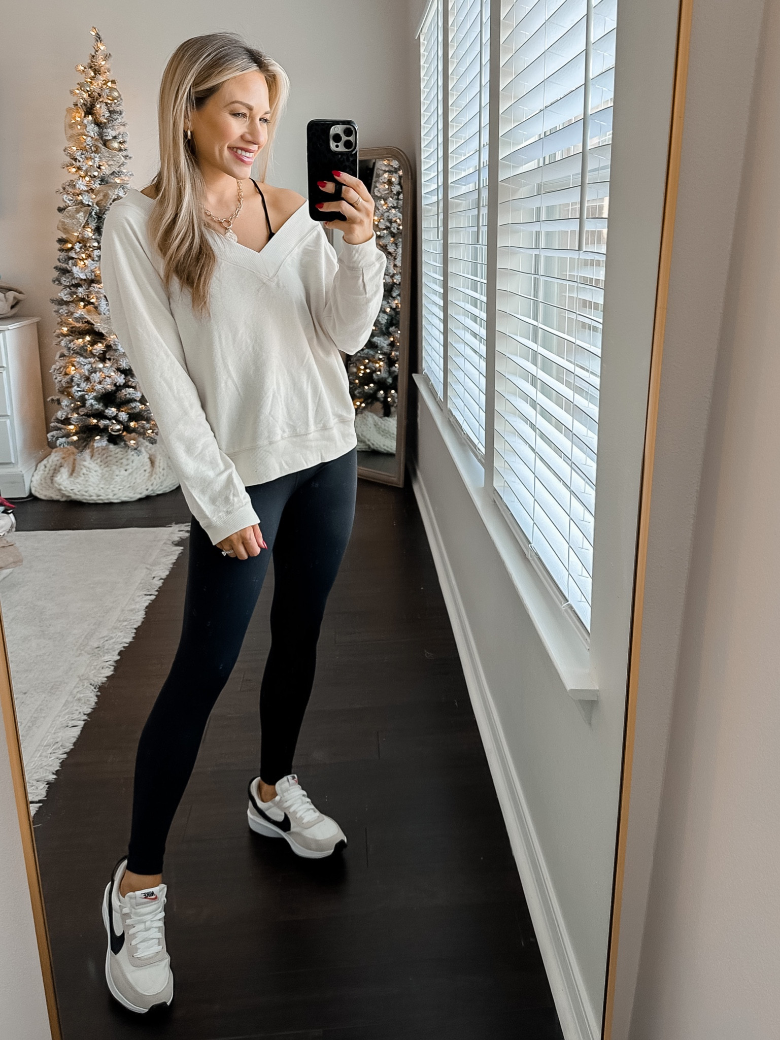 Wearing a small in target top and xs in amazon leggings. All run tts. //

Nike waffle debut sneakers. Casual outfit. Casual style. Mom outfit. Mom style. Ootd. Neutral sneakers  

#LTKSeasonal #LTKHoliday #LTKshoecrush