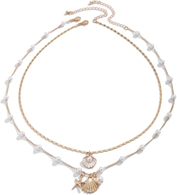 COLORFUL BLING Bohemian Puka Shell Necklace Layered Sequins Starfish Conch Seashell Choker Neckla... | Amazon (US)