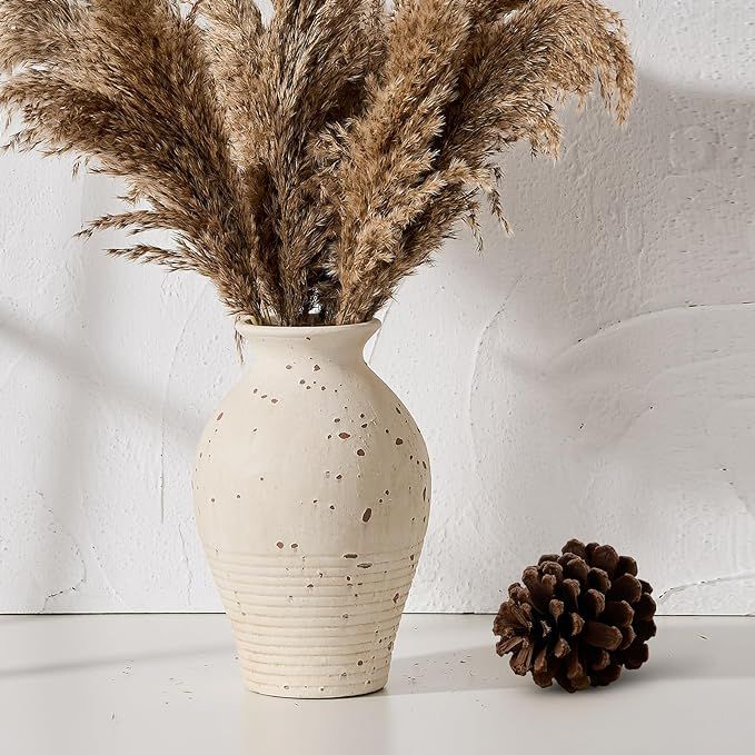 SIDUCAL Ceramic Rustic Farmhouse Vase, 9.2 inch Whitewashed Terracotta Vase, Pottery Vase,Clay De... | Amazon (US)