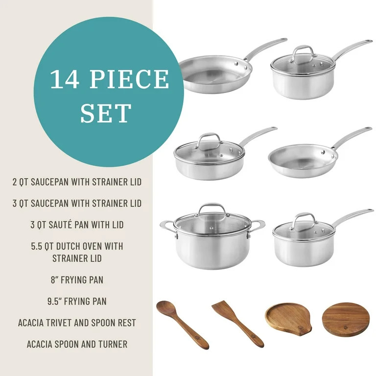 The Pioneer Woman 14-Piece Tri-Ply Stainless Steel Cookware Set | Walmart (US)
