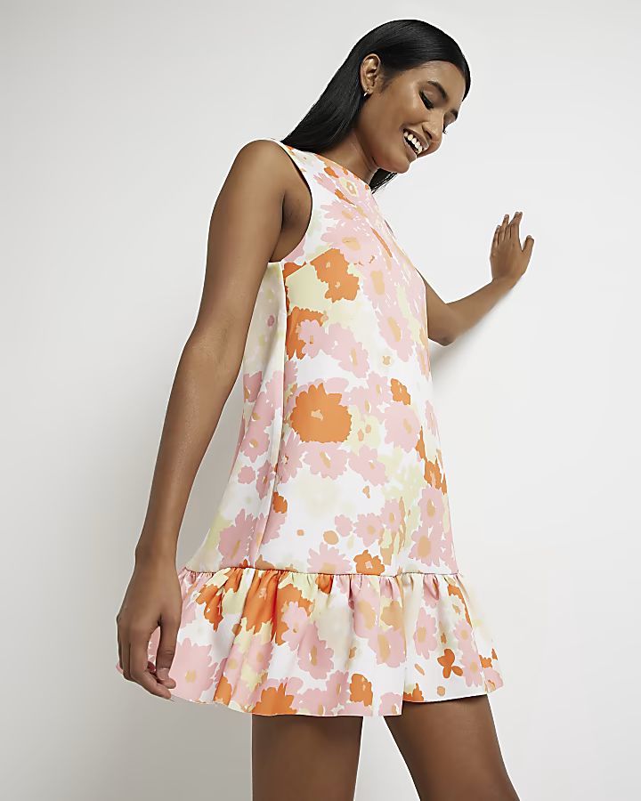 Orange floral shift mini Dress | River Island (UK & IE)