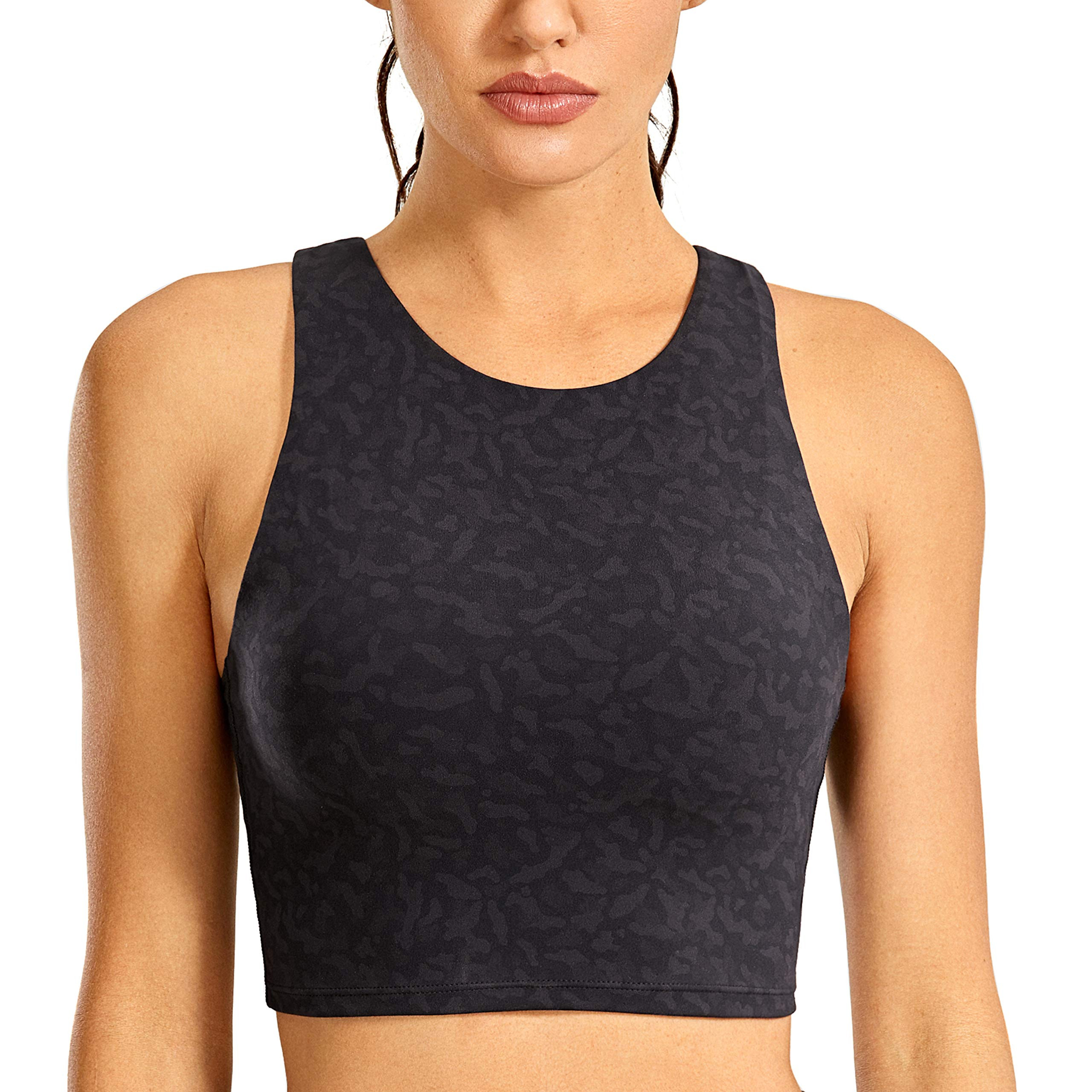 CRZ YOGA Women's High Neck Longline Sports Bra Racerback Crop Top Yoga Tank Top with Built in Bra | Amazon (US)