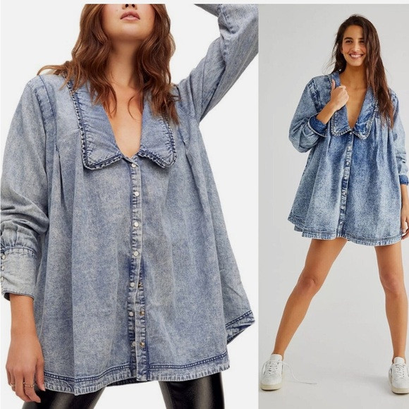 Free People Charlie Denim Shirt / Dress | Poshmark