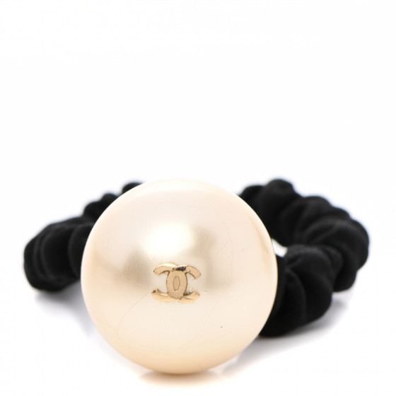 CHANEL Pearl CC Hair Tie Black Gold Pearly White | Fashionphile