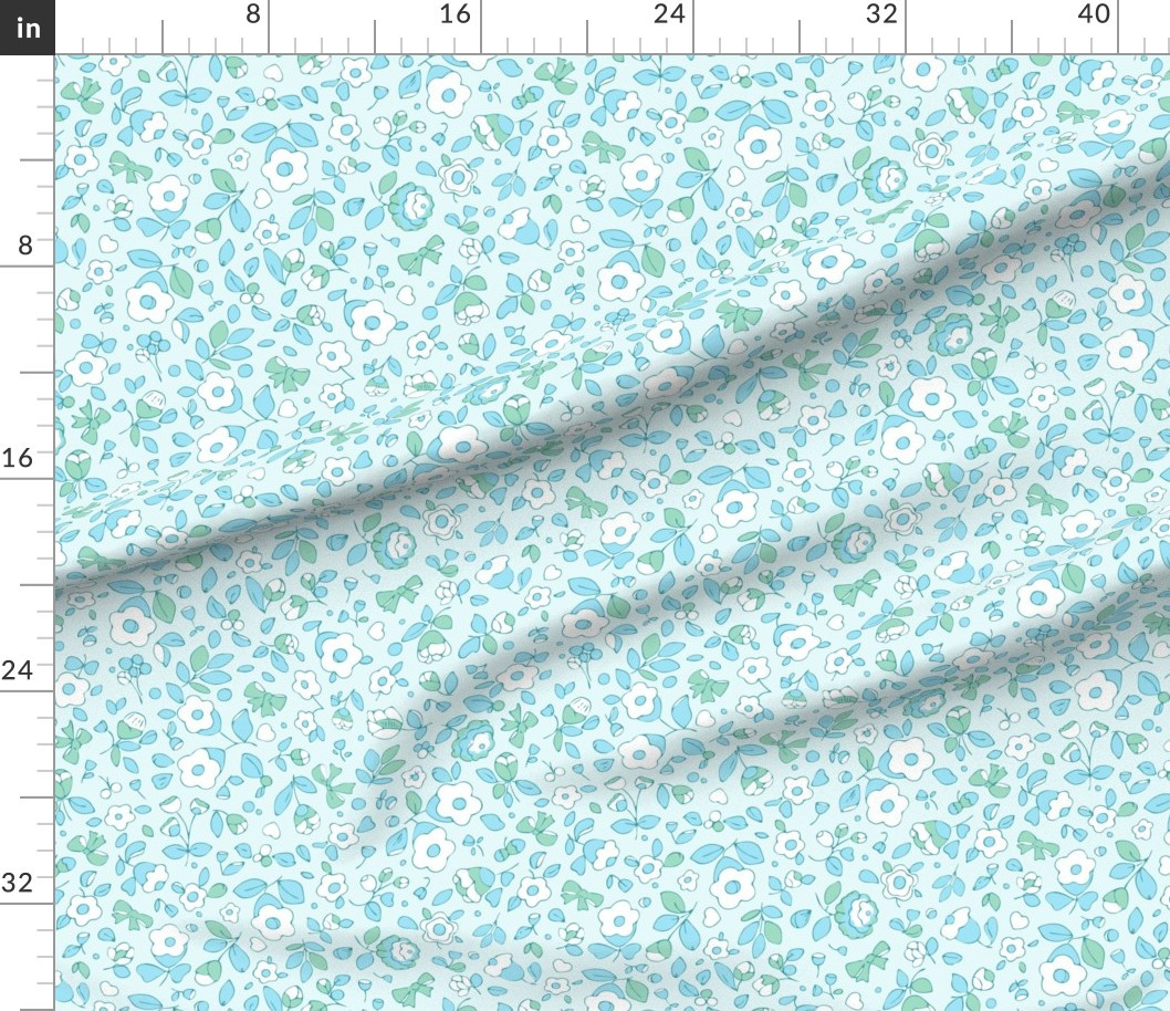 English Garden Ditsy Floral & Bow in Mint Blue White & Green - L Fabric | Spoonflower | Spoonflower