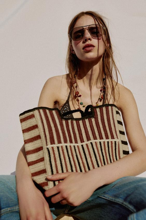 STRIPED WOVEN JUTE BAG | Zara US