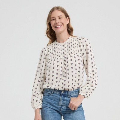 Women's Puff Long Sleeve Button-Down Shirt - Universal Thread™ Ivory Floral XL | Target