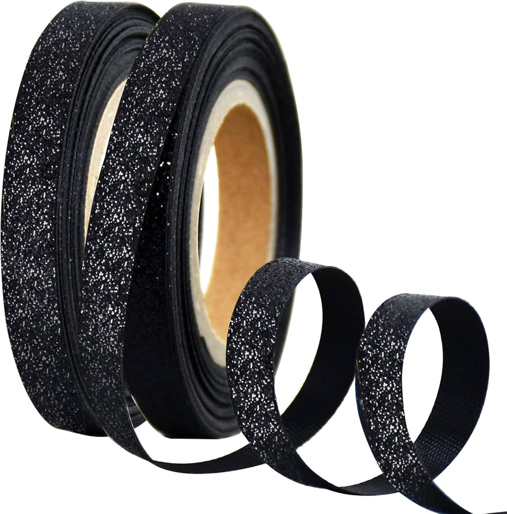 TONIFUL 2 Rolls 3/8 Inch Pearlescent Glitter Ribbon Black, Sparkling Metallic Ribbon Roll for Chr... | Amazon (US)