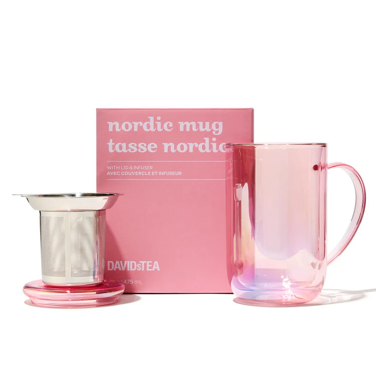 Iridescent Pink Double Walled Glass Nordic Mug | DAVIDsTEA