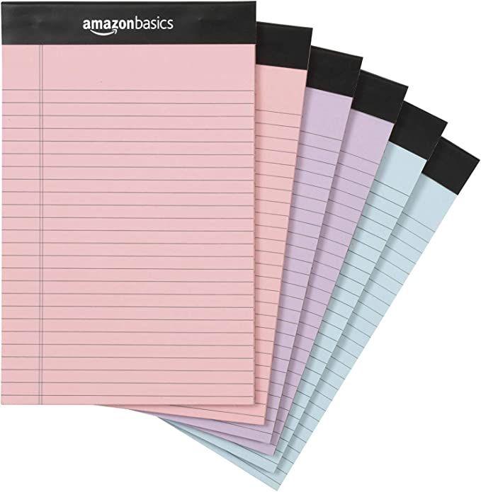 Amazon Basics Writing Pads, 5" x 8", Narrow Ruled, Pink, Orchid & Blue Paper, 6-Pack | Amazon (US)