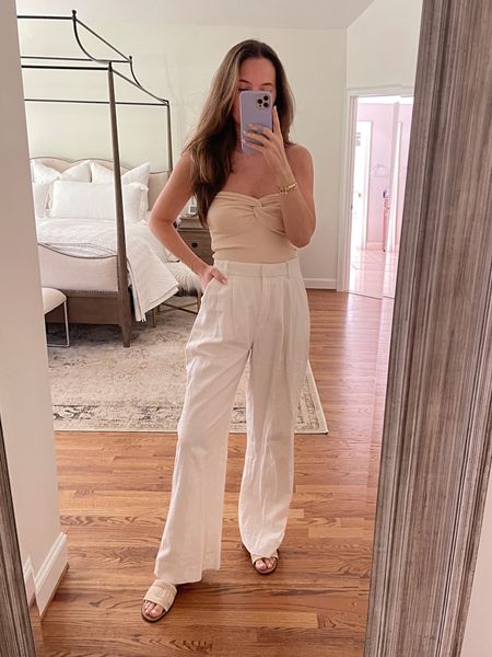 Easy linen pants outfit. Pants run large, sized down to XS. Top runs true to size, wearing S. 

You can get 10% off the nipple covers with code CHRISTINAT + free shipping! 

Steve Madden Knox sandals, oh so glam, Abercrombie, sumner outfit  

#LTKSeasonal #LTKFind #LTKunder50