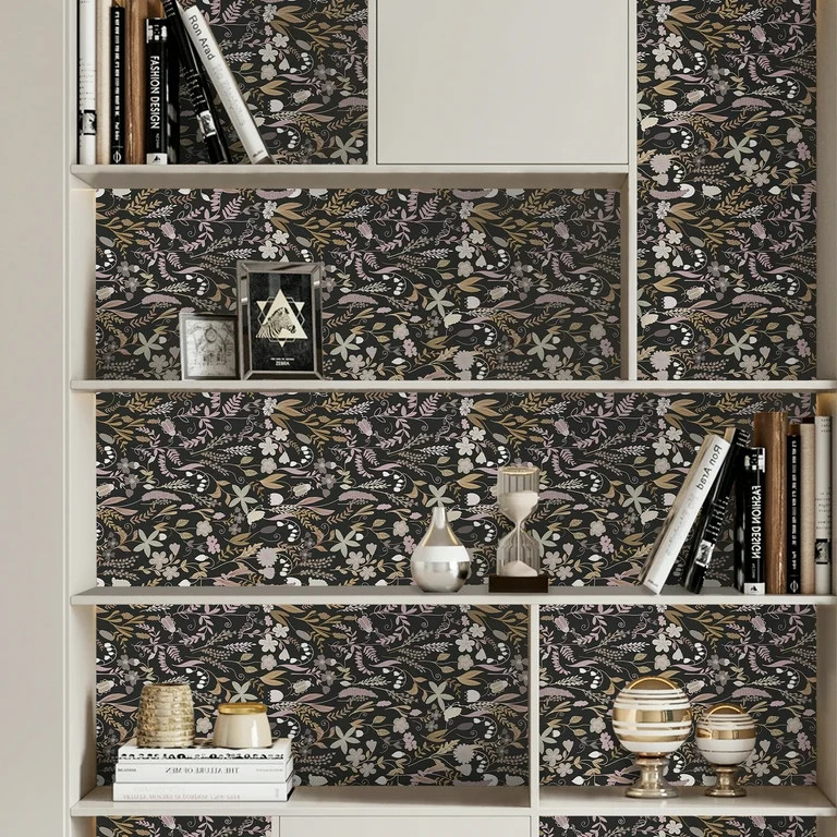 UMIGGEE Peel and Stick Wallpaper 17.7" x 118" Black Floral Self Adhesive Removable Wallpaper Peel... | Walmart (US)