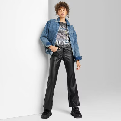 Women's Mid-Rise Faux Leather Flare Pants - Wild Fable™ | Target