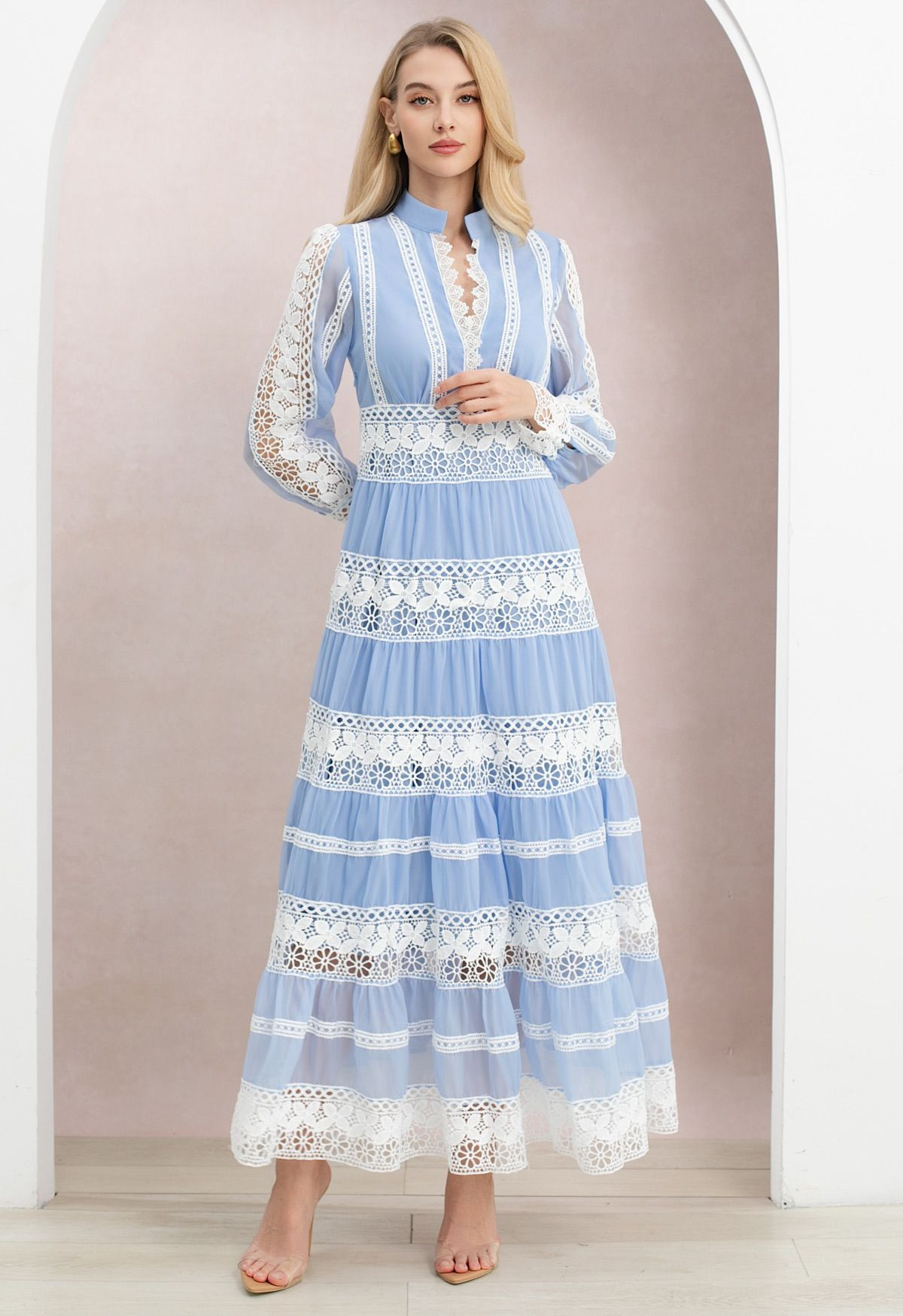 Soft Sonata Floral Lace Panelled Maxi Dress for Tea Parties & Beach Vacations | Chicwish