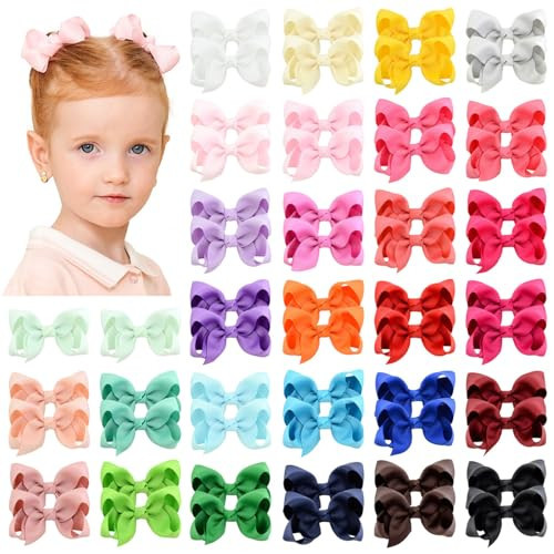 58pcs 3 Inches Grosgrain Ribbon Pinwheel Hair Bows Alligator Clips Hair Barrettes Accessories for Baby Girls Kids Toddlers Teens 29 Colors in Pairs | Amazon (US)