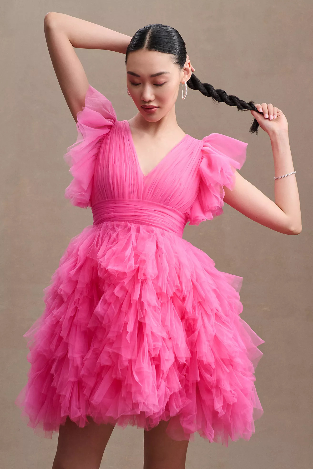 Mac Duggal Ruffled A-Line Flutter-Sleeve Mini Dress | Anthropologie (US)