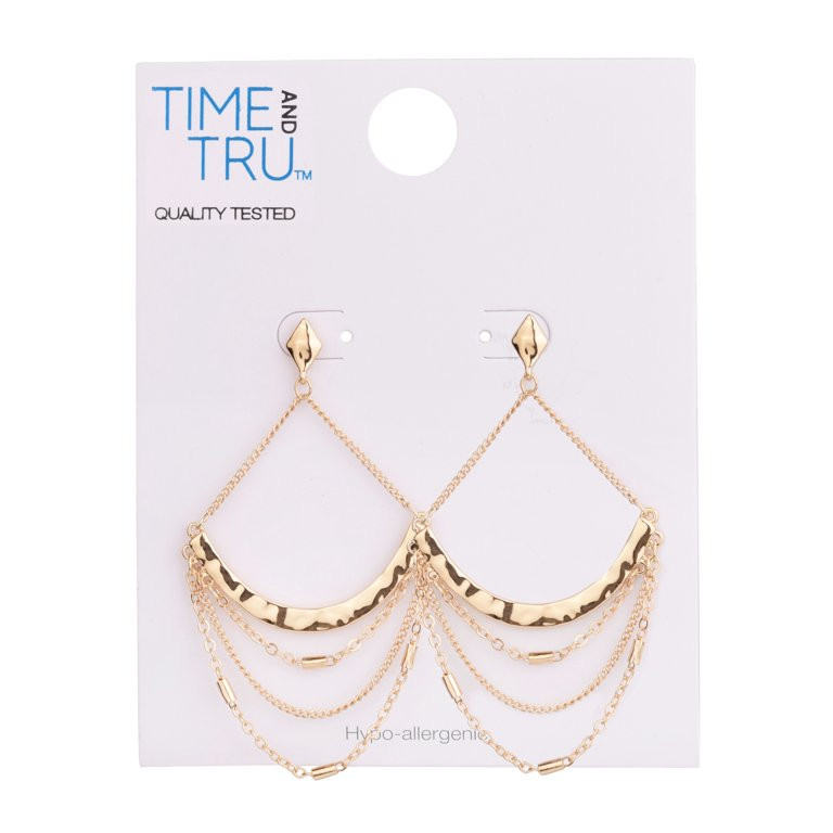 Time and Tru Women's Gold-Tone Multi Chain Draped Drop Earring | Walmart (US)
