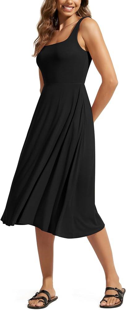 ODODOS Square Neck Midi Dress with Pockets for Women Summer Casual Sleeveless Sundress Flare Tank... | Amazon (US)