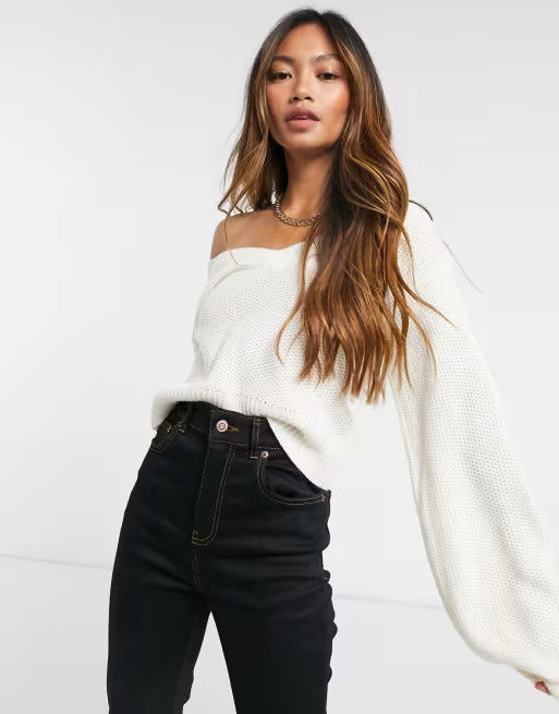 AX Paris v neck cropped jumper in white | ASOS (Global)