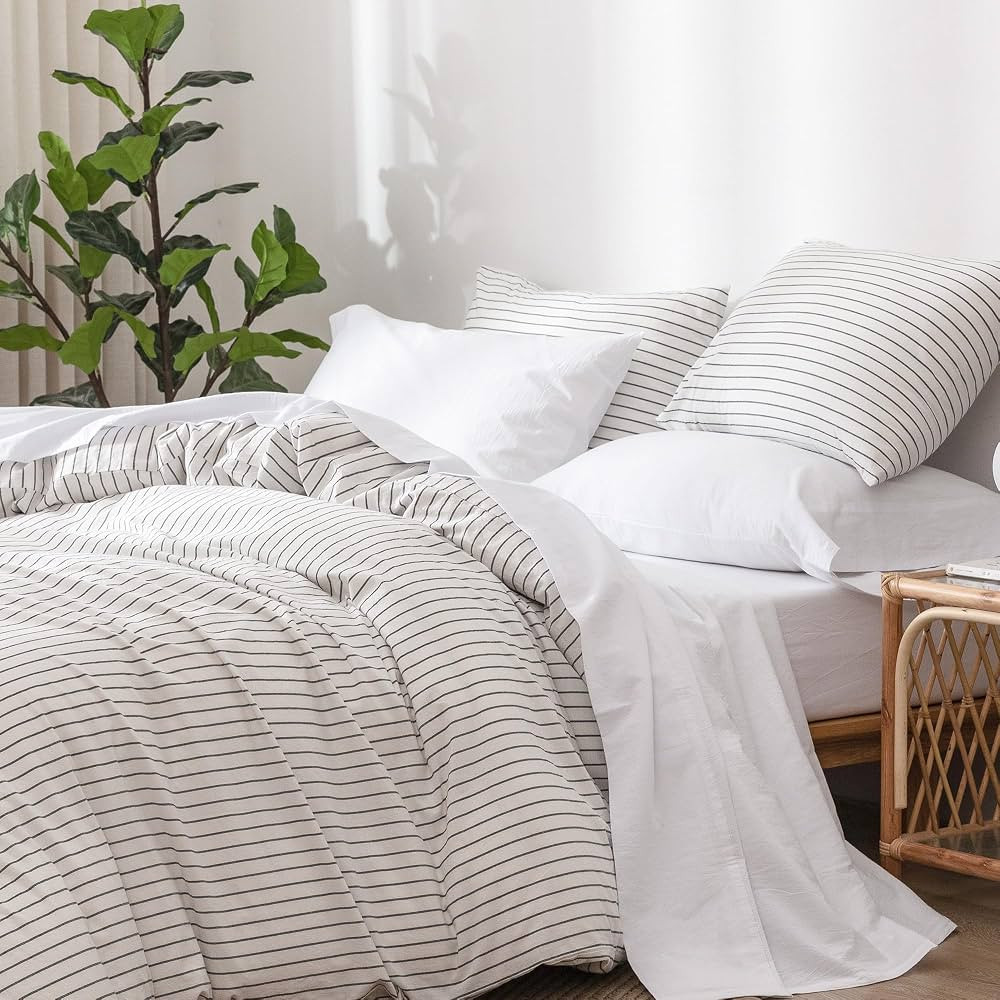MooMee Bedding Sheet Set 100% Washed Cotton Linen Like Textured Breathable Durable Soft Comfy (Br... | Amazon (US)