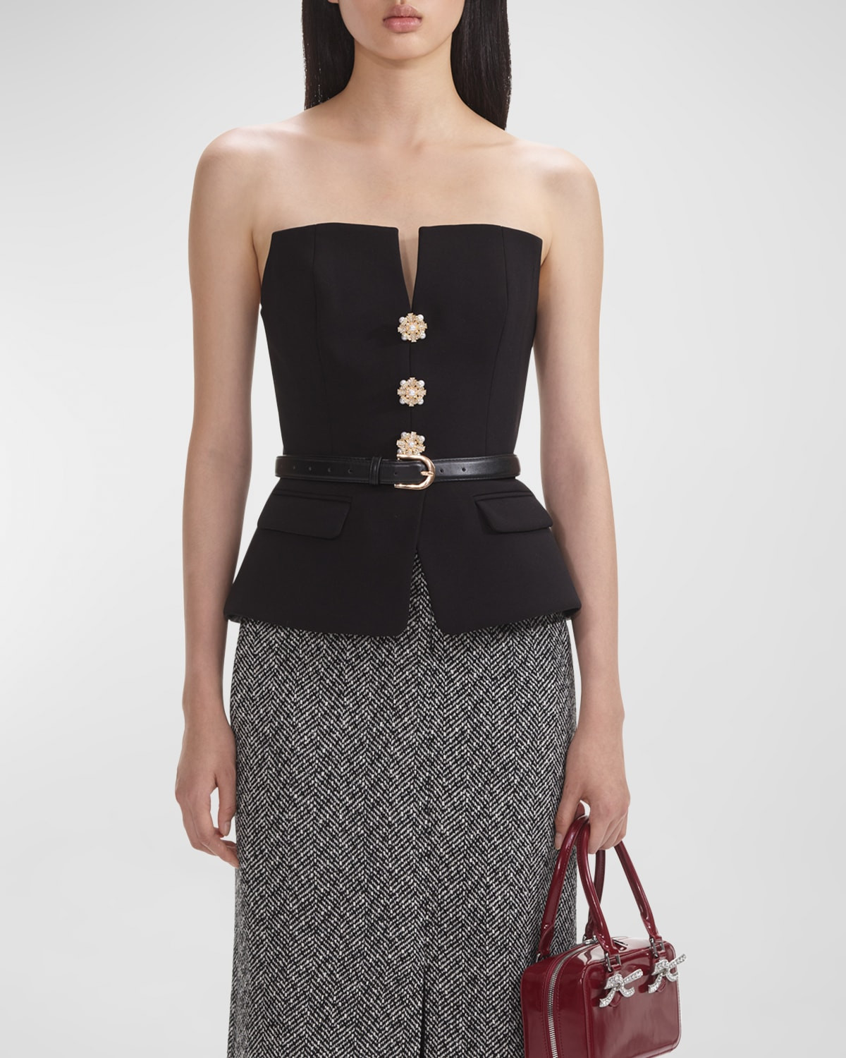 Crepe Bandeau Peplum Top | Neiman Marcus
