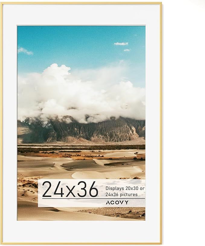 Premium Aluminum Picture Frame with Mat - 24x36 HD Tempered Glass, Metal Photo Frame for Wall Dis... | Amazon (US)