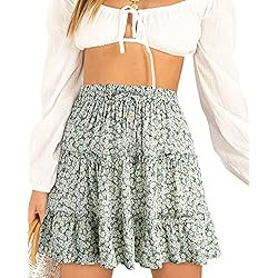 Alelly Women's Summer Cute High Waist Ruffle Skirt Floral Print Swing Beach Mini Skirt | Amazon (US)