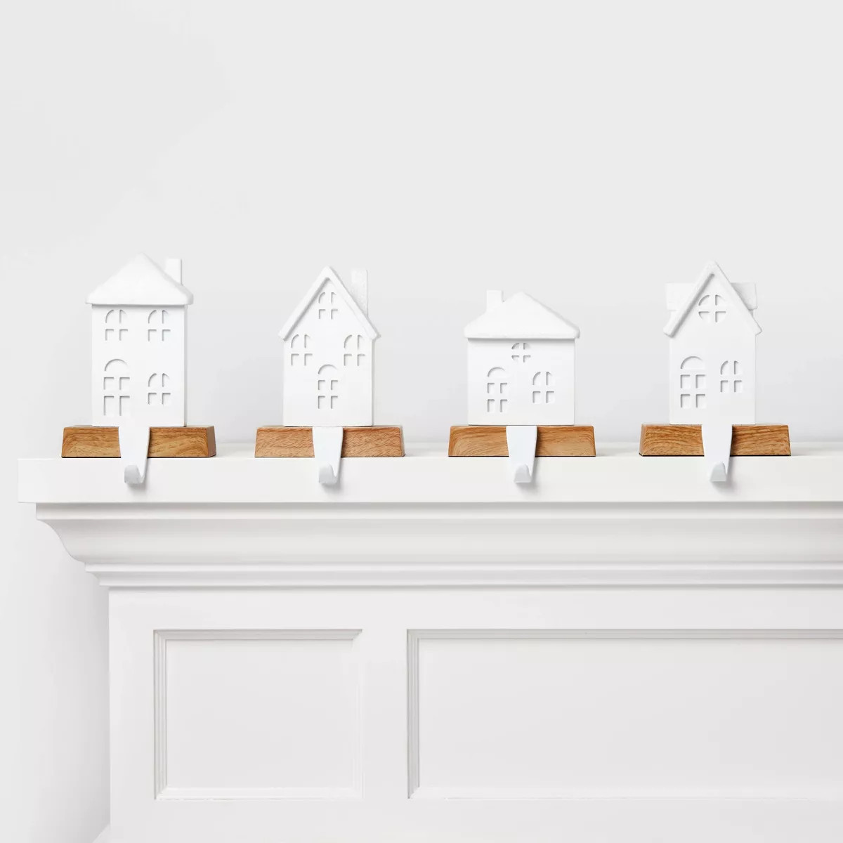 4ct Resin House with Faux Wood Base Christmas Stocking Holder White - Wondershop™ | Target