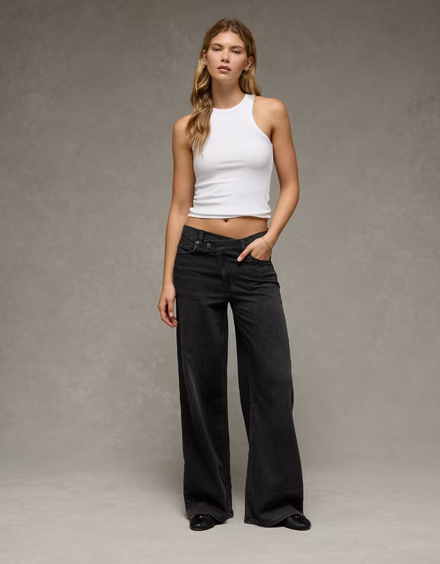 AE Dreamy Drape Strigid Low-Rise Ultra Wide-Leg Jean | American Eagle Outfitters (US & CA)