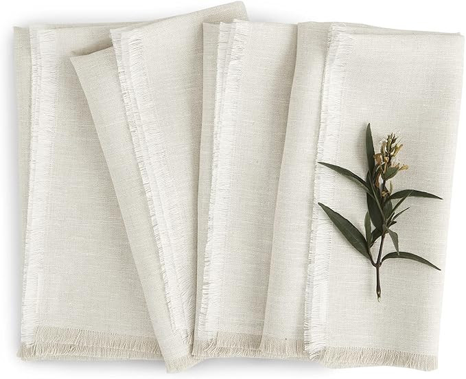 Solino Home Light Natural Linen Napkins 20 x 20 Inch – 100% Pure Linen Fringe Cloth Napkins Set... | Amazon (US)
