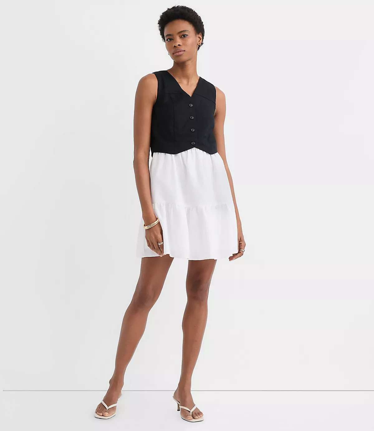 Linen Cotton Vest Ruffle Mini Dress | LOFT