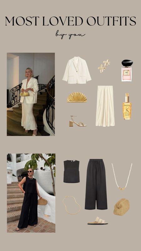Most Loved Outfits, Spring Summer Outfit, Holiday Outfit, Summer Style, Linen set, Gold Jewellery, Satin Skirt, White Blazer, Gold Bag, Gold Heels 

#LTKstyletip #LTKSeasonal #LTKeurope