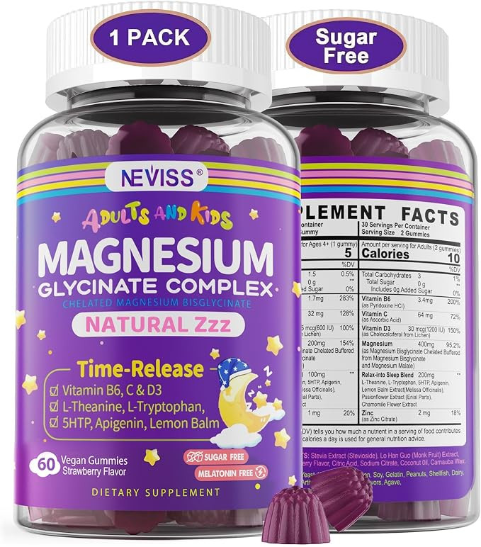 Magnesium Glycinate Gummies for Adults & Kids 4+, Sugar Free Magnesium Bisglycinate Supplement 40... | Amazon (US)