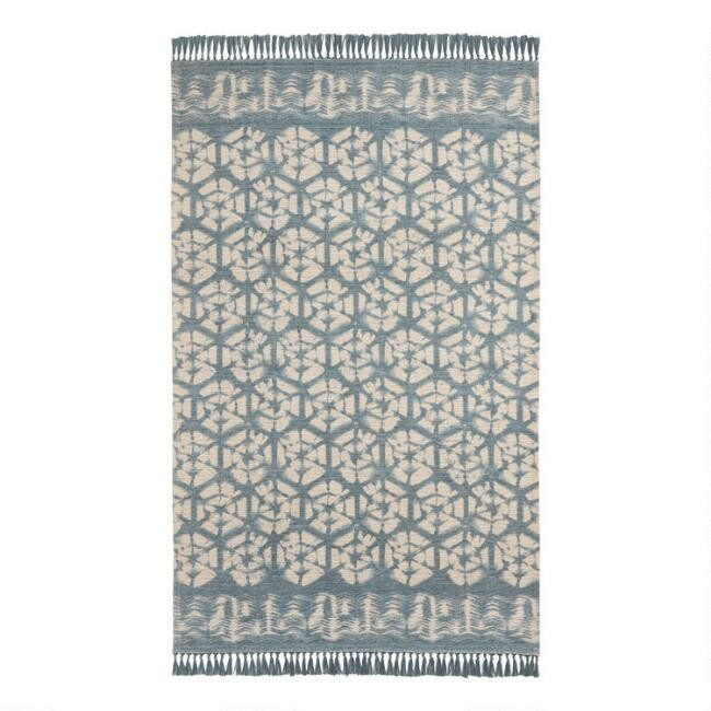 Teal and Ivory Shibori Indoor Outdoor Rug | World Market
